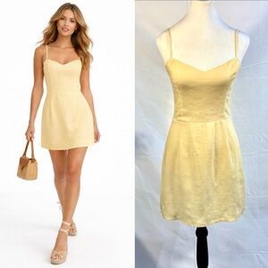 Reformation Roarke Linen Sweetheart Mini Dress Parmesan Yellow Size 6🧡
